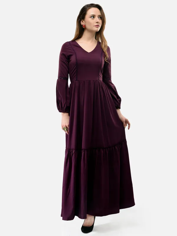 Purple_V-Neck_Bishop_Sleeves_Long_Maxi_Gown_For_Women