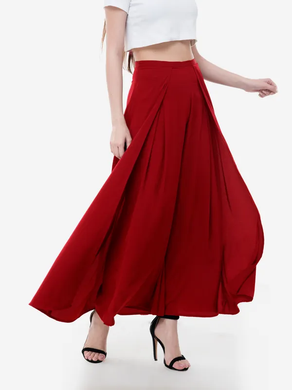 Red_Loose_Fit_Solid_Skirt_Palazzo