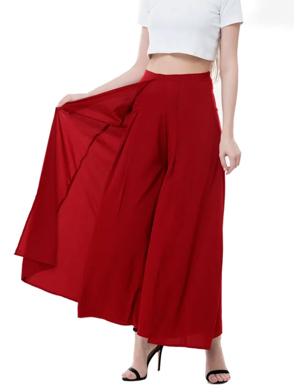 Red_Loose_Fit_Solid_Skirt_Palazzo