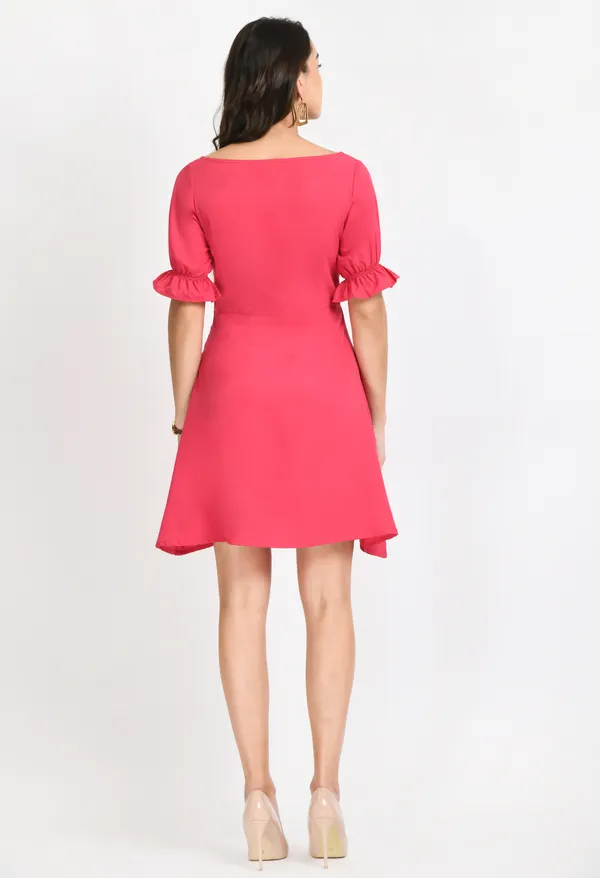 Dark_Pink_Crepe_V-Neck_A-Line_Dress
