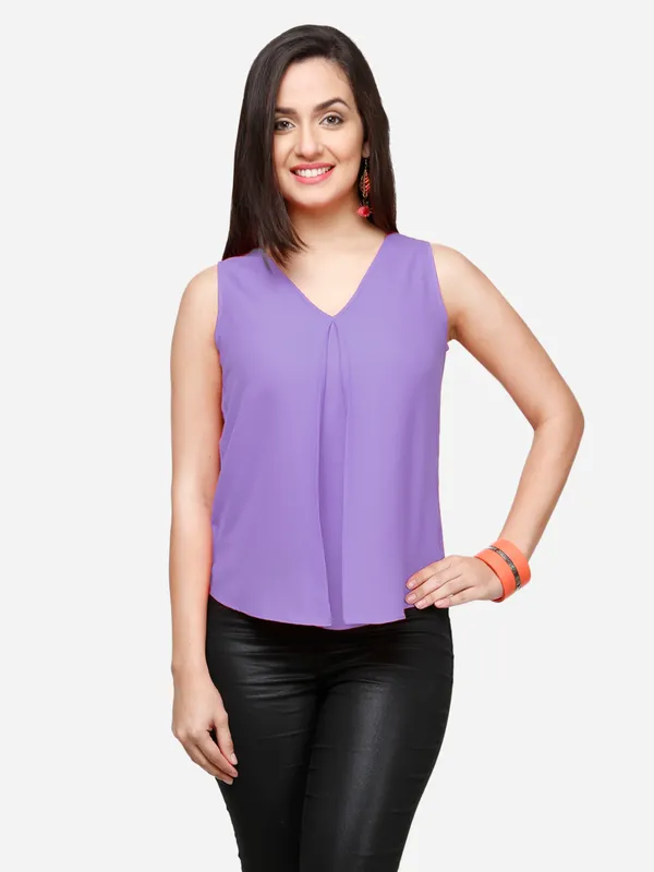 V&M_Lavender_V-Neck_Casual_Top_For_Women