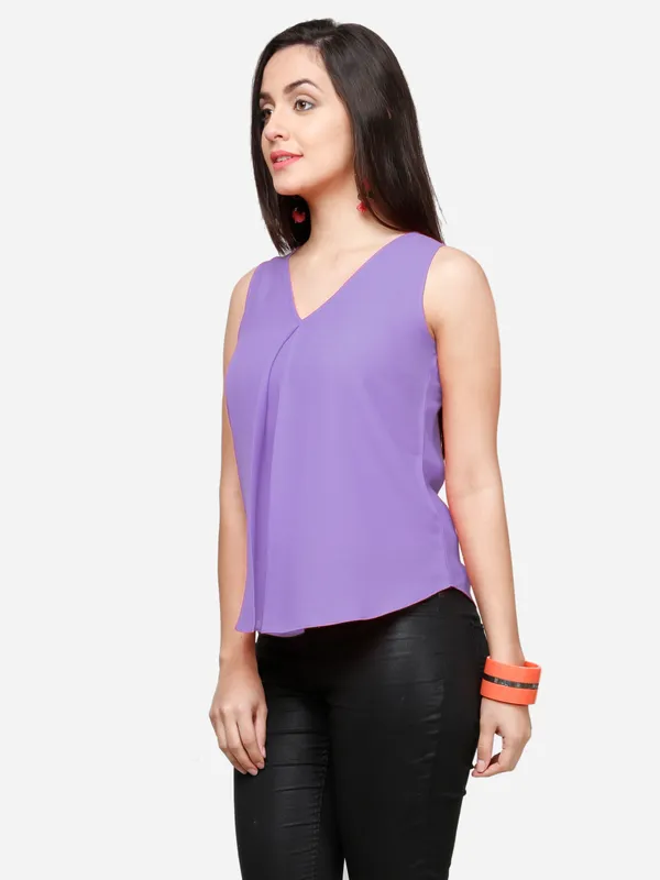 V&M_Lavender_V-Neck_Casual_Top_For_Women