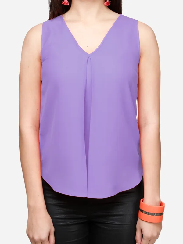 V&M_Lavender_V-Neck_Casual_Top_For_Women