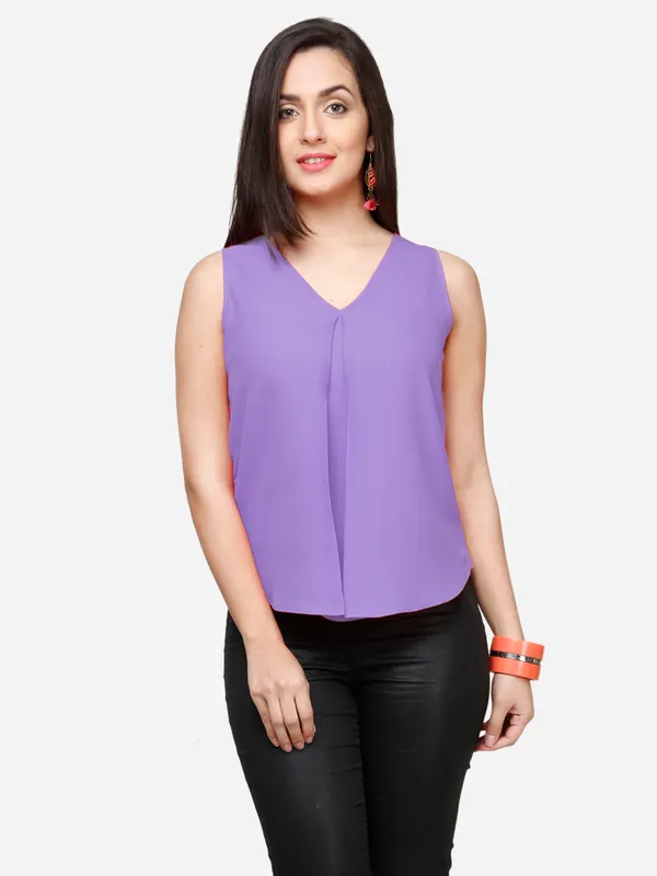 V&M_Lavender_V-Neck_Casual_Top_For_Women