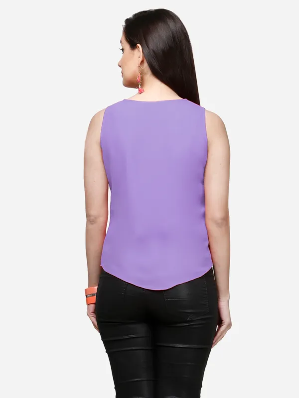 V&M_Lavender_V-Neck_Casual_Top_For_Women