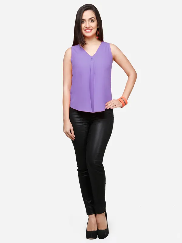 V&M_Lavender_V-Neck_Casual_Top_For_Women