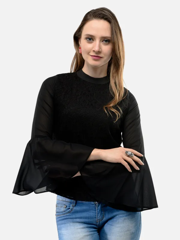 Black_Cotton_Floral_Lace_Full_Flare_Sleeves_Top_For_Women