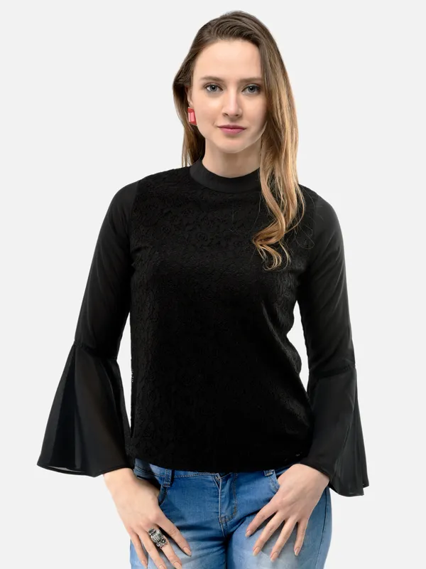 Black_Cotton_Floral_Lace_Full_Flare_Sleeves_Top_For_Women