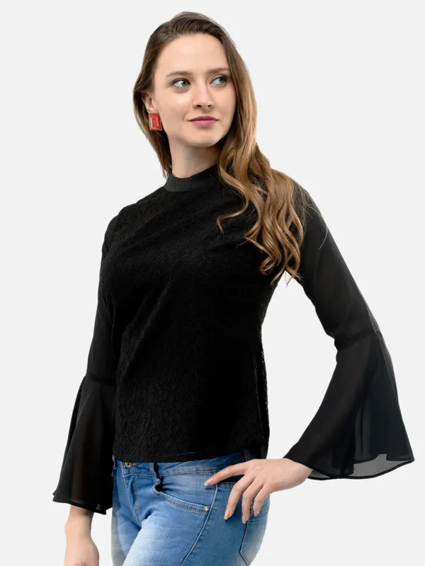 Black_Cotton_Floral_Lace_Full_Flare_Sleeves_Top_For_Women