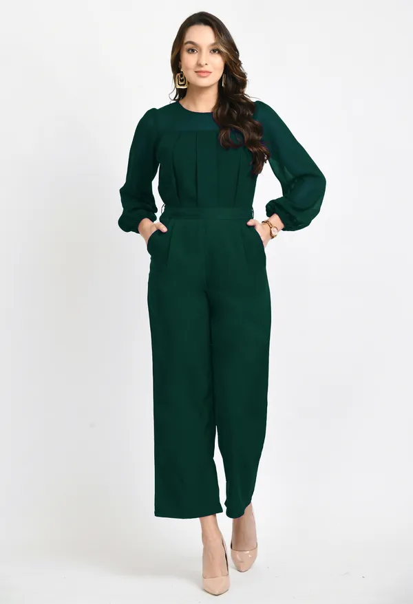 V&M_Green_Pleated_Full_Sleeves_Basic_Jumpsuit