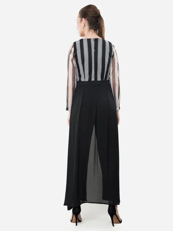 Black_And_White_Women'S_Latest_Designer_Fusion_Lace_Layered_Jumpsuit_Come_Maxi_Party_Wear_Dress