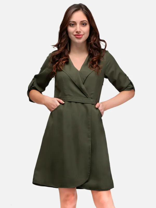 Olive_Green_Lapel_Collar_Two_Front_Pockets_Day_To_Night_Out_Classy_Wrap_Dress