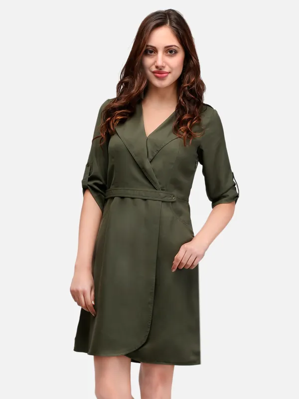 Olive_Green_Lapel_Collar_Two_Front_Pockets_Day_To_Night_Out_Classy_Wrap_Dress