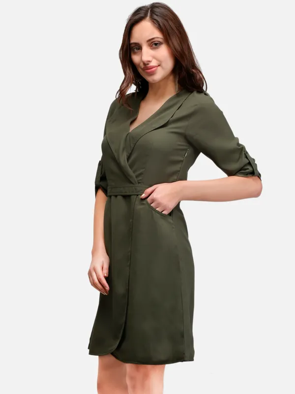 Olive_Green_Lapel_Collar_Two_Front_Pockets_Day_To_Night_Out_Classy_Wrap_Dress