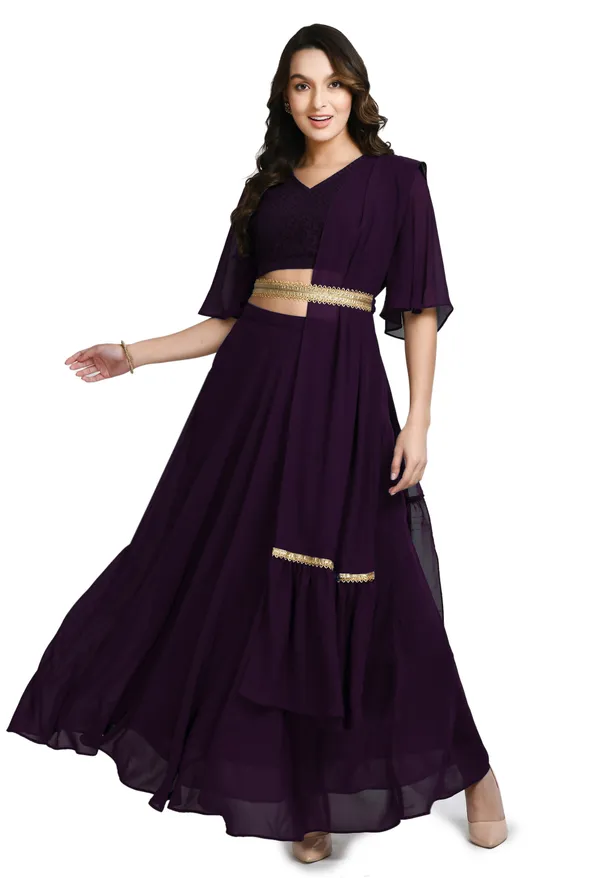 V&M_Purple_Blouse_and_Skirt_Set_Comes_with_Embelished_Belt_and_Duptta