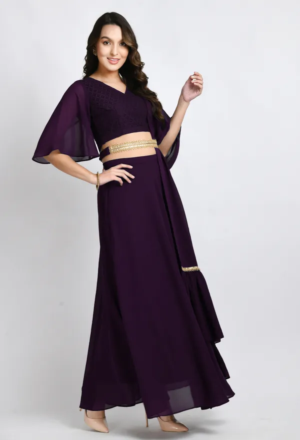 V&M_Purple_Blouse_and_Skirt_Set_Comes_with_Embelished_Belt_and_Duptta