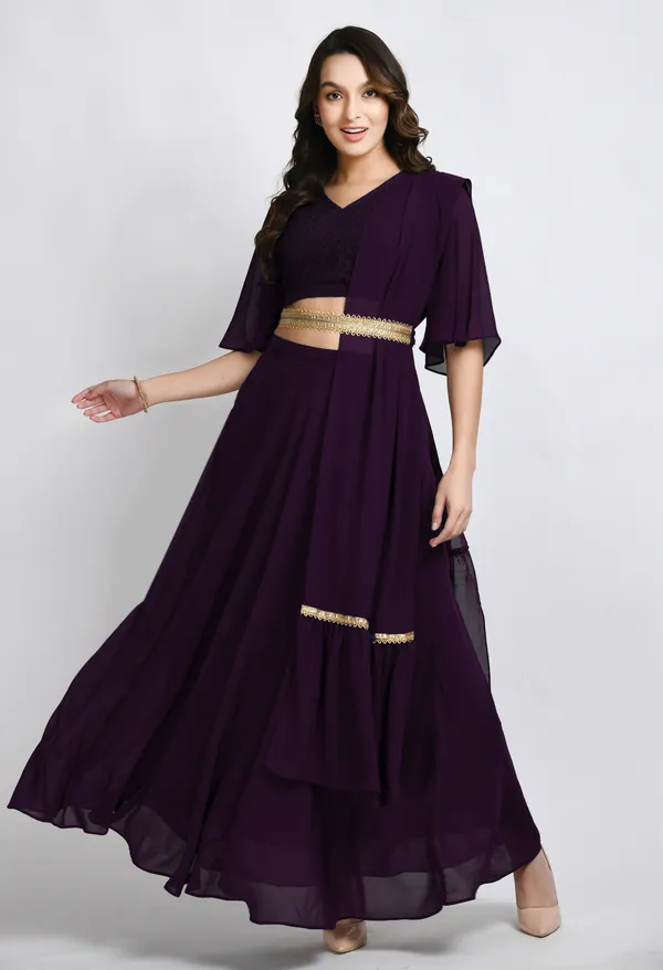 V&M_Purple_Blouse_and_Skirt_Set_Comes_with_Embelished_Belt_and_Duptta
