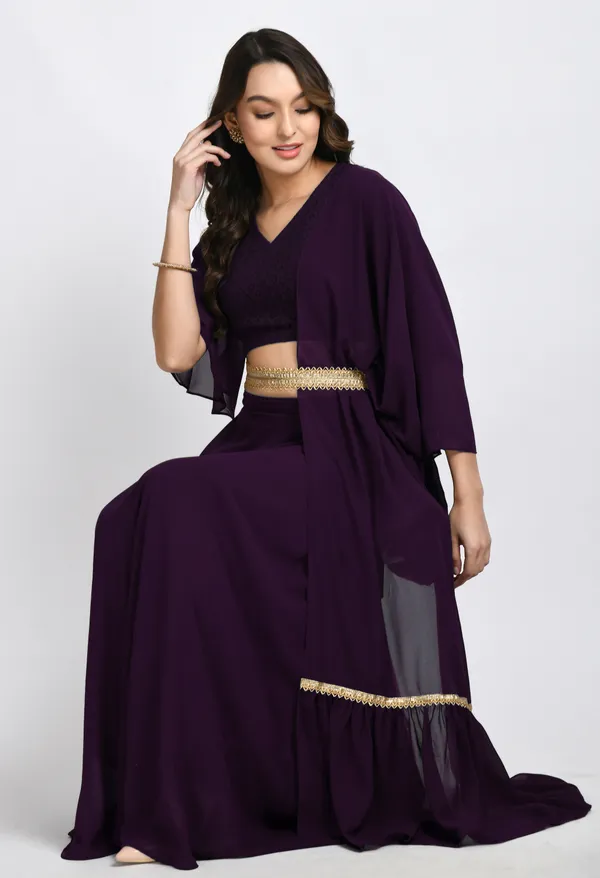 V&M_Purple_Blouse_and_Skirt_Set_Comes_with_Embelished_Belt_and_Duptta
