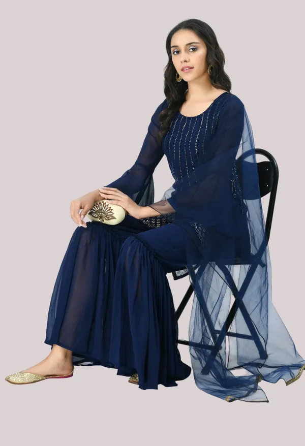 Blue_Embroidered_Mukaish_Kurta_With_Sharara_&_Dupatta