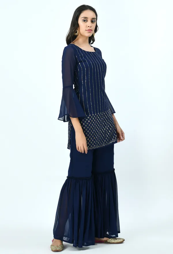 Blue_Embroidered_Mukaish_Kurta_With_Sharara_&_Dupatta