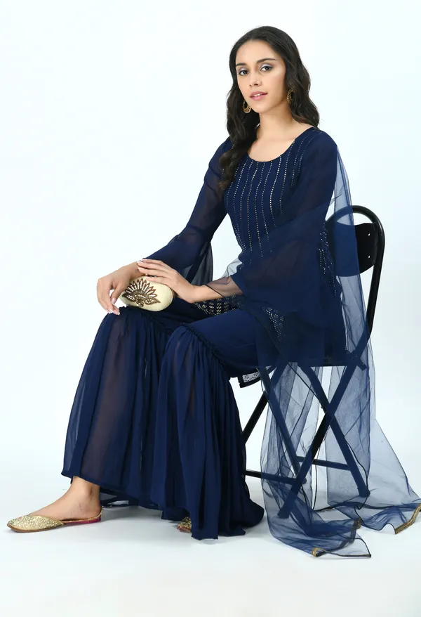 Blue_Embroidered_Mukaish_Kurta_With_Sharara_&_Dupatta