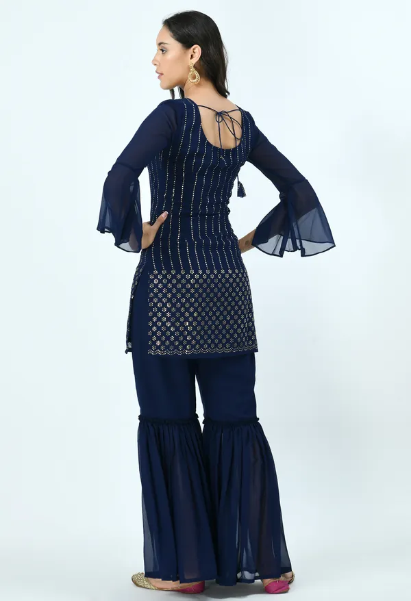 Blue_Embroidered_Mukaish_Kurta_With_Sharara_&_Dupatta