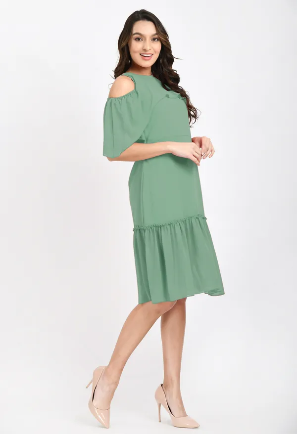 V&M_Sea_Green_Frill_Midi_dress_For_women