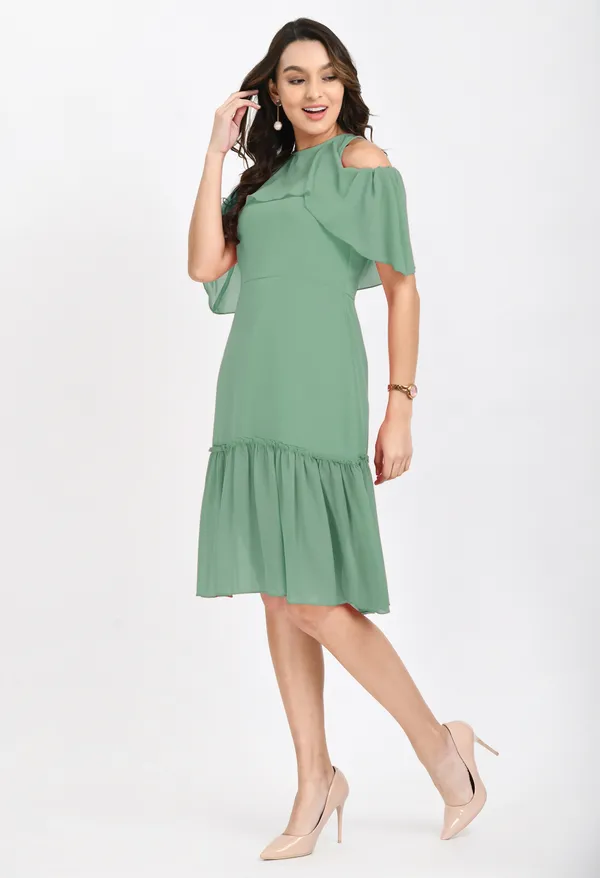 V&M_Sea_Green_Frill_Midi_dress_For_women