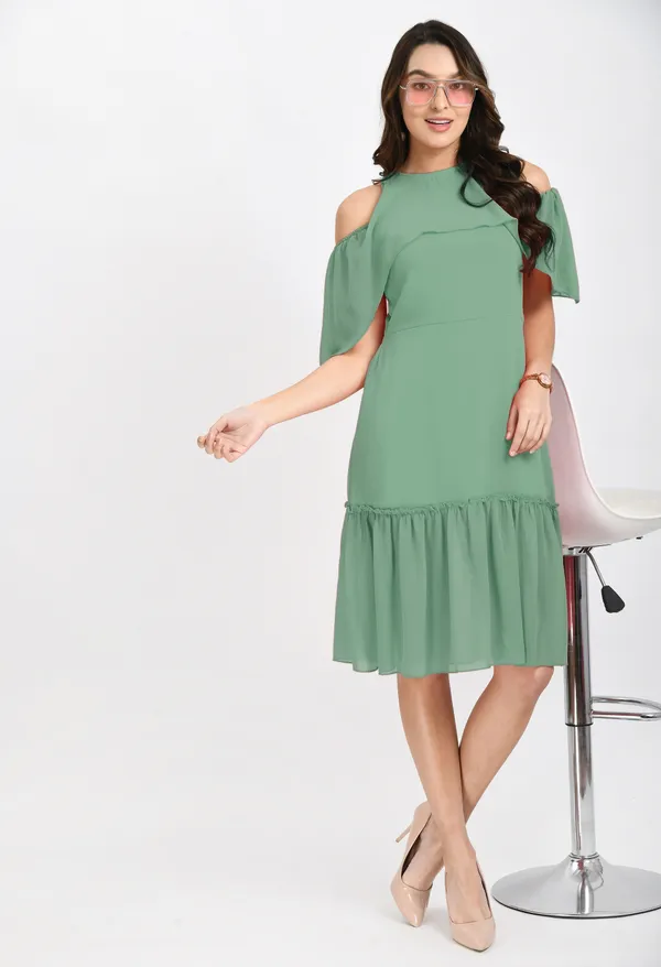 V&M_Sea_Green_Frill_Midi_dress_For_women