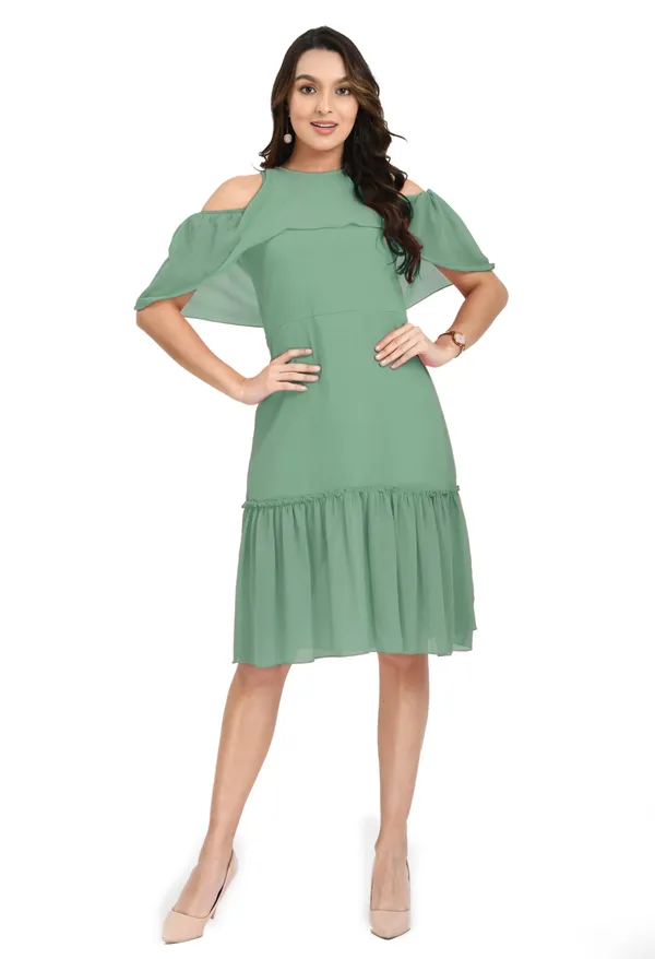 V&M_Sea_Green_Frill_Midi_dress_For_women