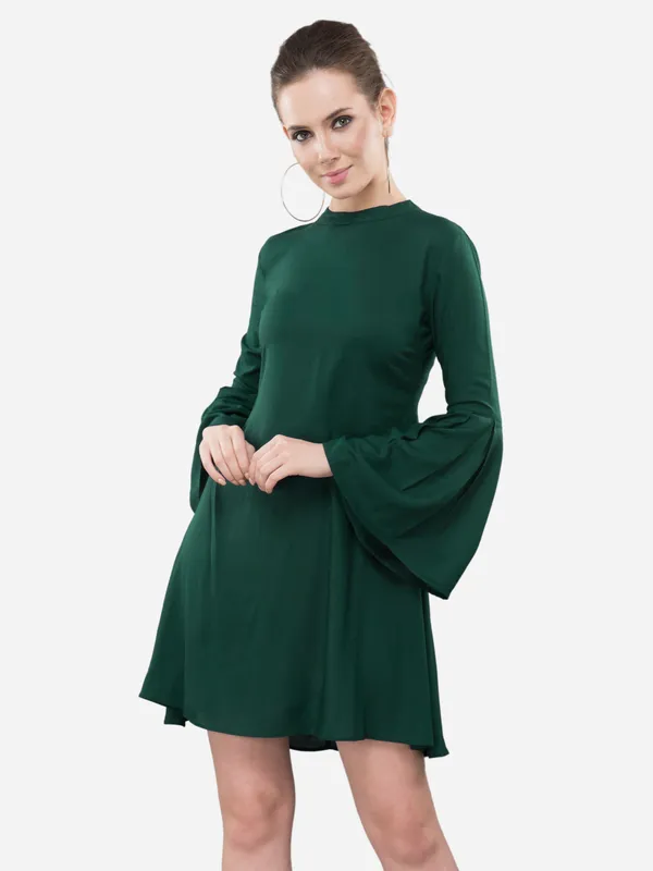 Green_Crepe_A-Line_Dress_For_Women