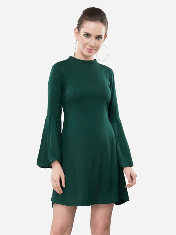 Green_Crepe_A-Line_Dress_For_Women