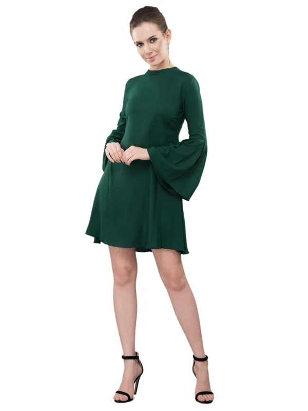 Green_Crepe_A-Line_Dress_For_Women