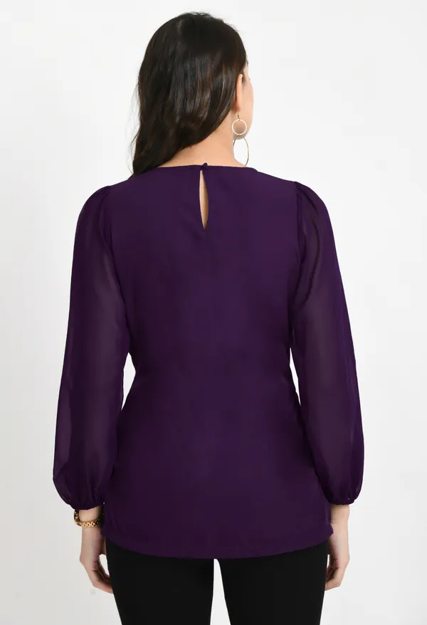 V&M_Purple_Pleated_waist_Tie-up_Top_For_Women