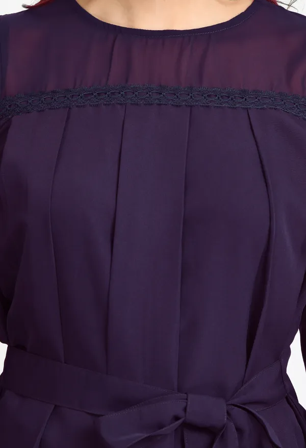 V&M_Purple_Pleated_waist_Tie-up_Top_For_Women