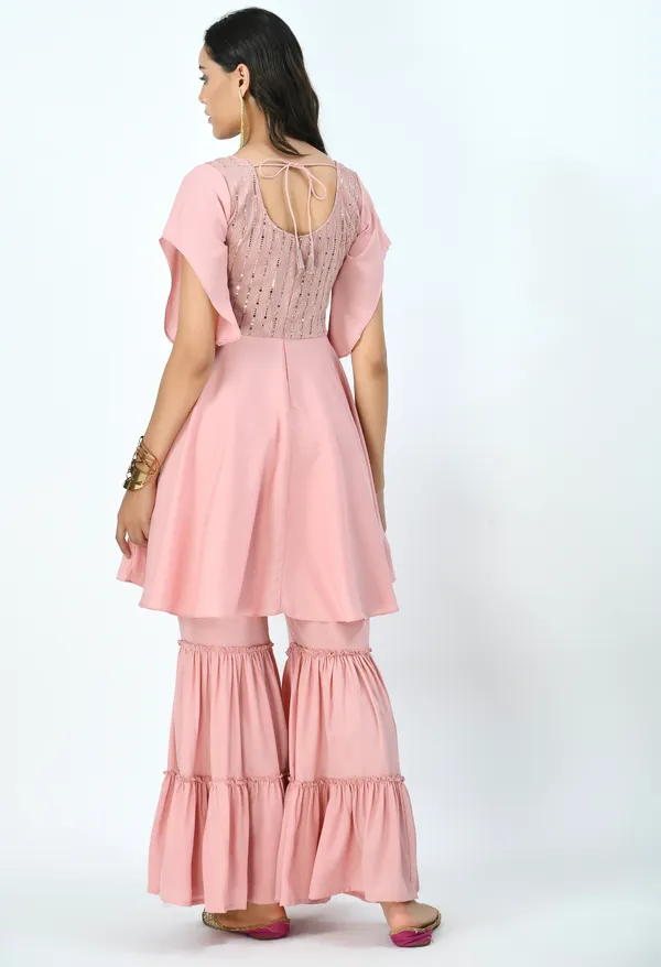 Peach_Embroidered_Sequinned_Kurti_With_Sharara