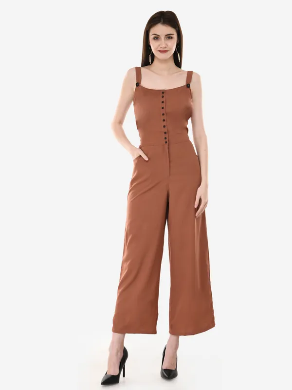 Rust_Crepe_Designer_Front_Button_Open_Shoulder_Strap_Jumpsuit_For_Women