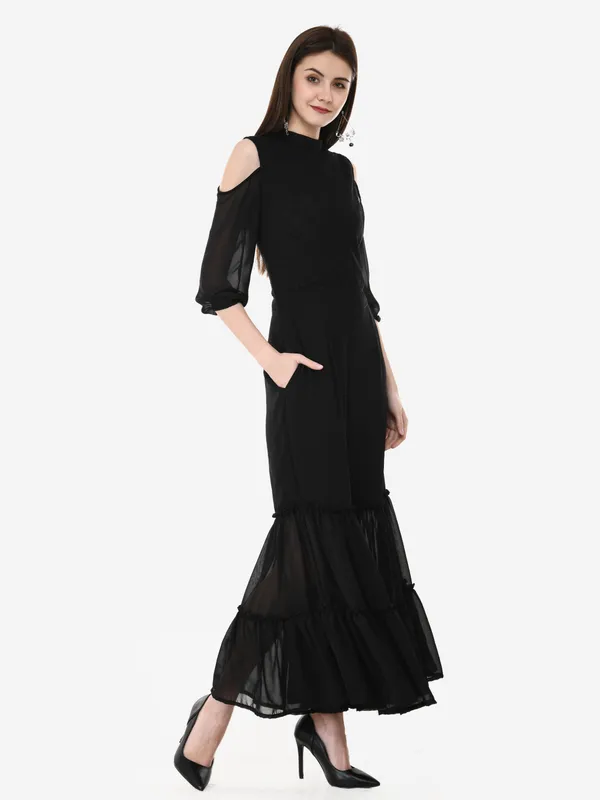 Black_Lace_Cold_Shoulder_Sleeves_Designer_Indo_Western_Fusion_Sharara_Jumpsuit_For_Women