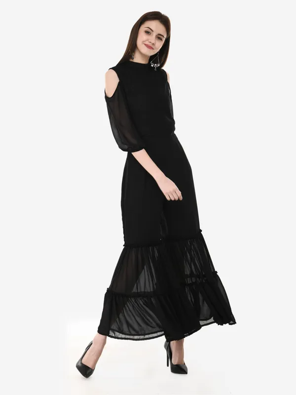 Black_Lace_Cold_Shoulder_Sleeves_Designer_Indo_Western_Fusion_Sharara_Jumpsuit_For_Women