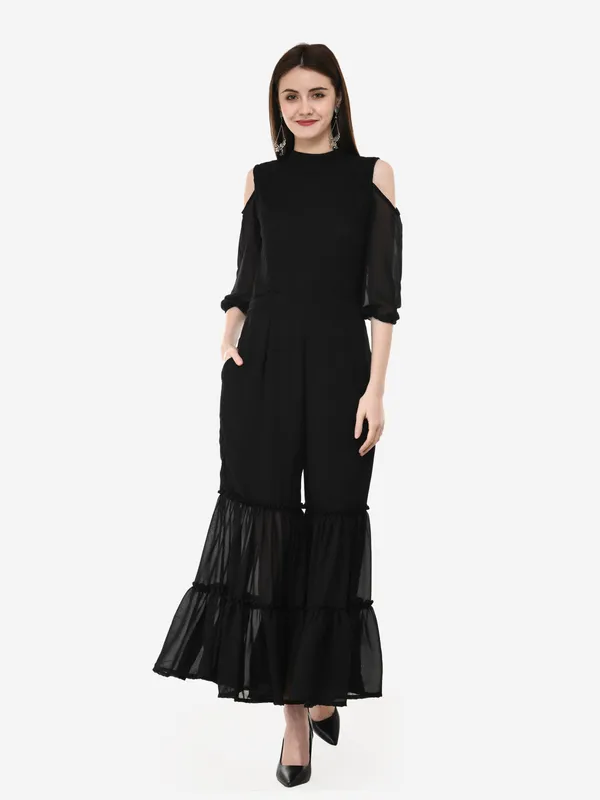 Black_Lace_Cold_Shoulder_Sleeves_Designer_Indo_Western_Fusion_Sharara_Jumpsuit_For_Women