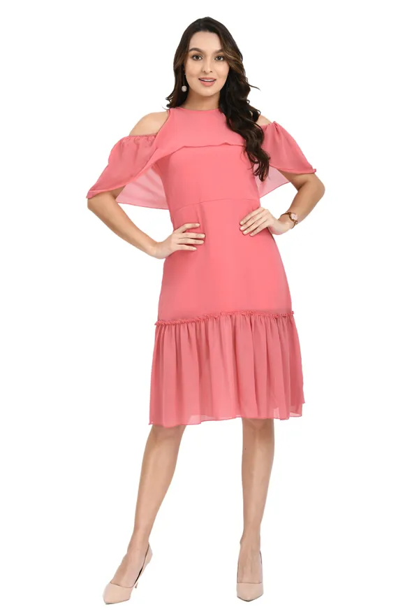 Pink_Georgette_Cold-Shoulder_A-Line_Dress