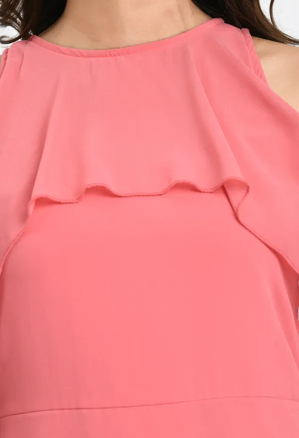 Pink_Georgette_Cold-Shoulder_A-Line_Dress