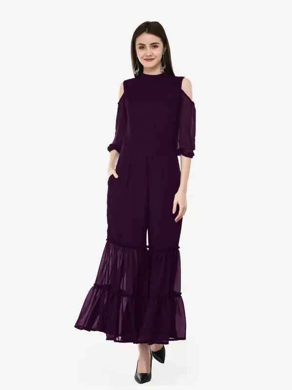 Purple_Lace_Ban_Collar_Sharara_Indo-western_Jumpsuit_For_Women
