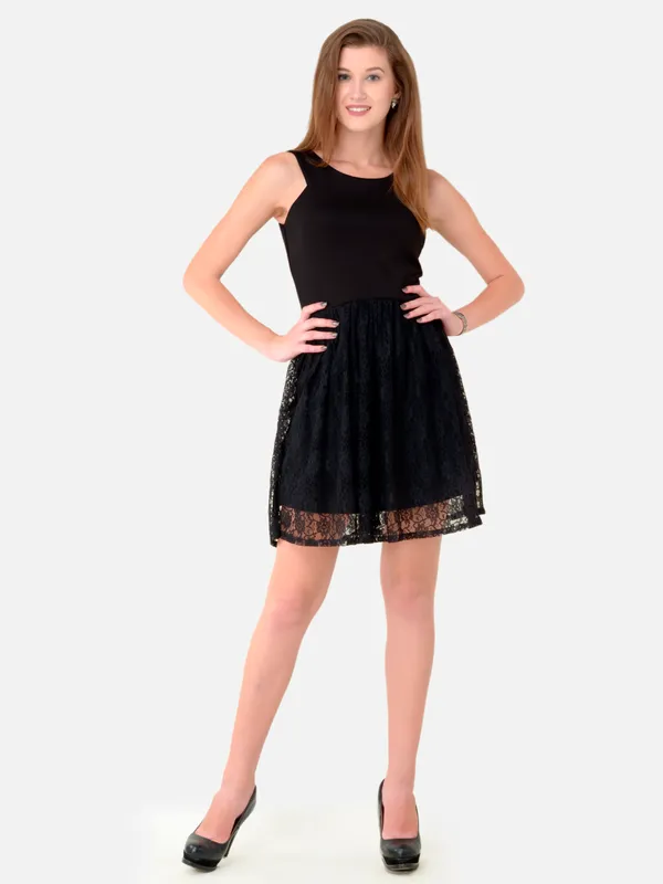 Black_Designer_Lace_Fit_&_Flare_Cut_Out_Short_Dress_For_Women_With_One_Pocket