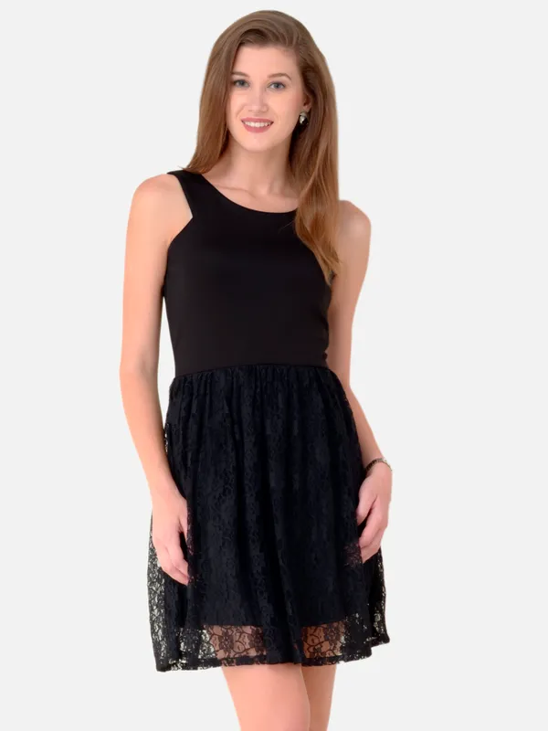 Black_Designer_Lace_Fit_&_Flare_Cut_Out_Short_Dress_For_Women_With_One_Pocket