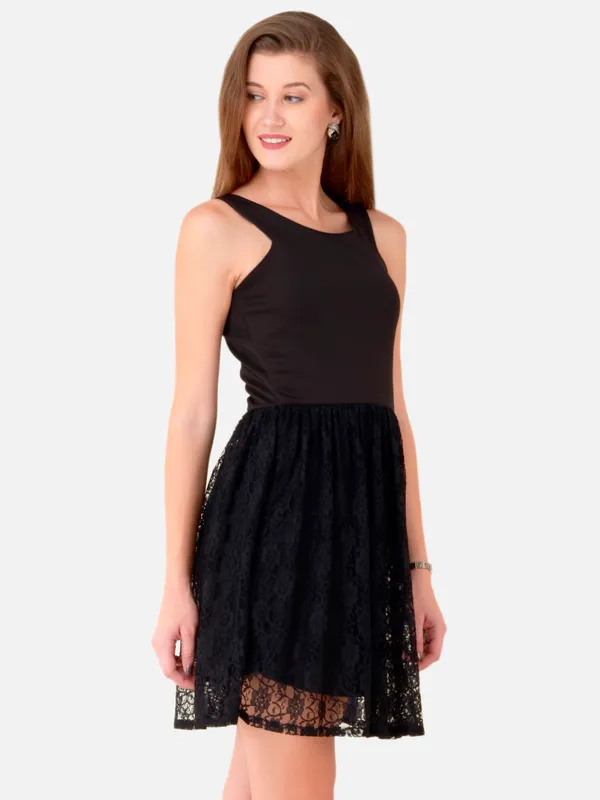 Black_Designer_Lace_Fit_&_Flare_Cut_Out_Short_Dress_For_Women_With_One_Pocket