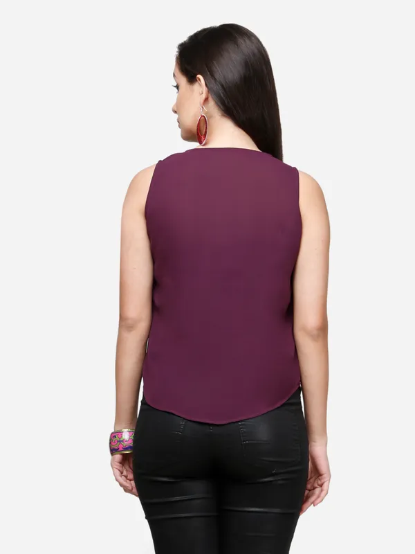 Purple_Plain_Basic_Flowy_V-Neck_Pleated_Sleeveless_Summer_Basic_Tank_Top