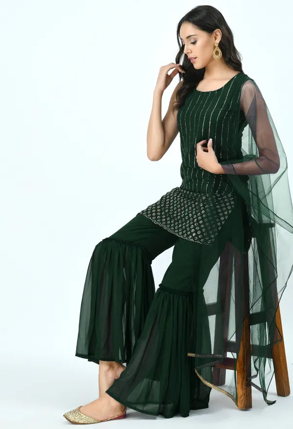 Green_Ethnic_Motifs_Embroidered_Kurti_With_Sharara_&_Dupatta_For_Women