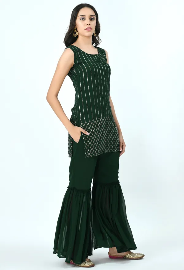 Green_Ethnic_Motifs_Embroidered_Kurti_With_Sharara_&_Dupatta_For_Women