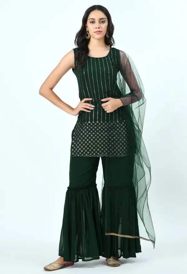 Green_Ethnic_Motifs_Embroidered_Kurti_With_Sharara_&_Dupatta_For_Women
